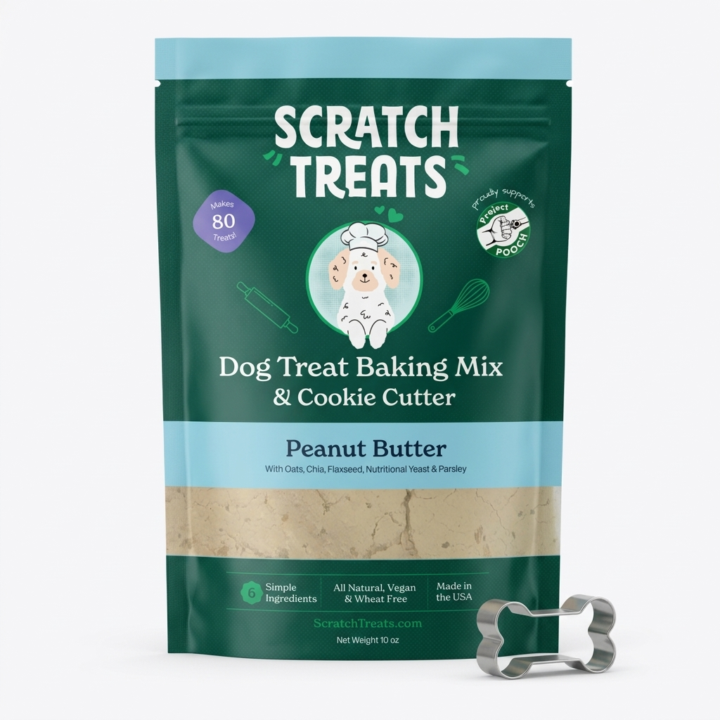Scratch Treats Peanut Butter dog treat baking kit and cookie cutter