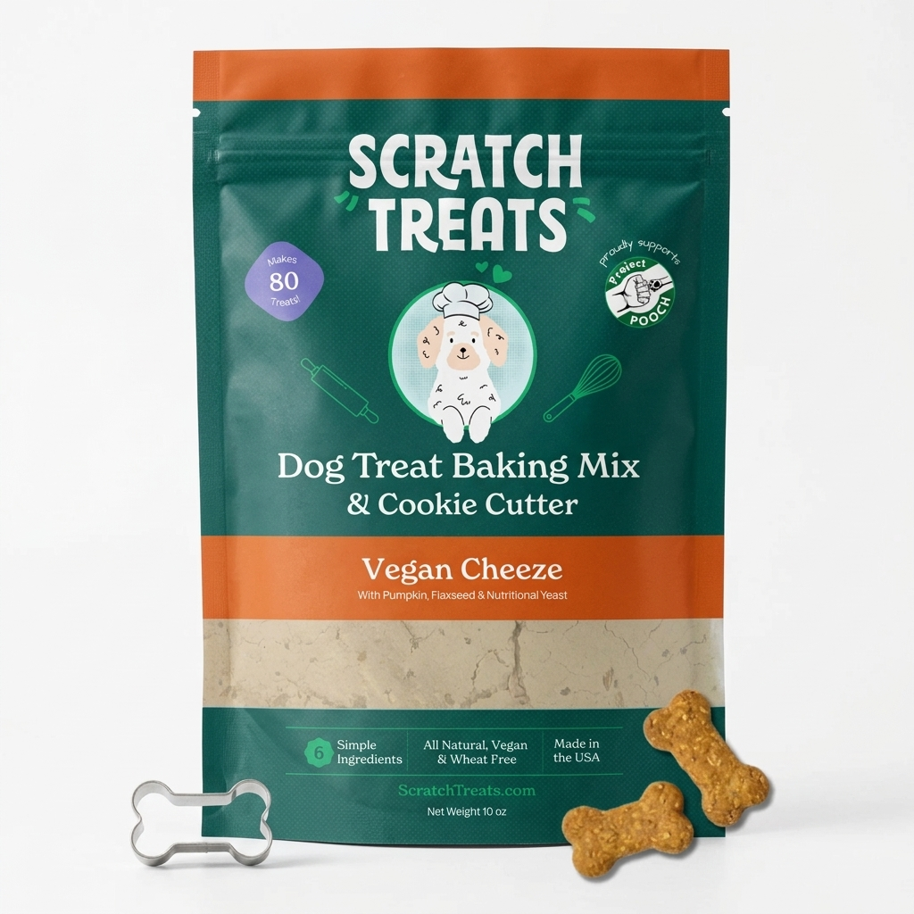 Scratch Treats Vegan Cheeze dog treat baking kit and cookie cutter