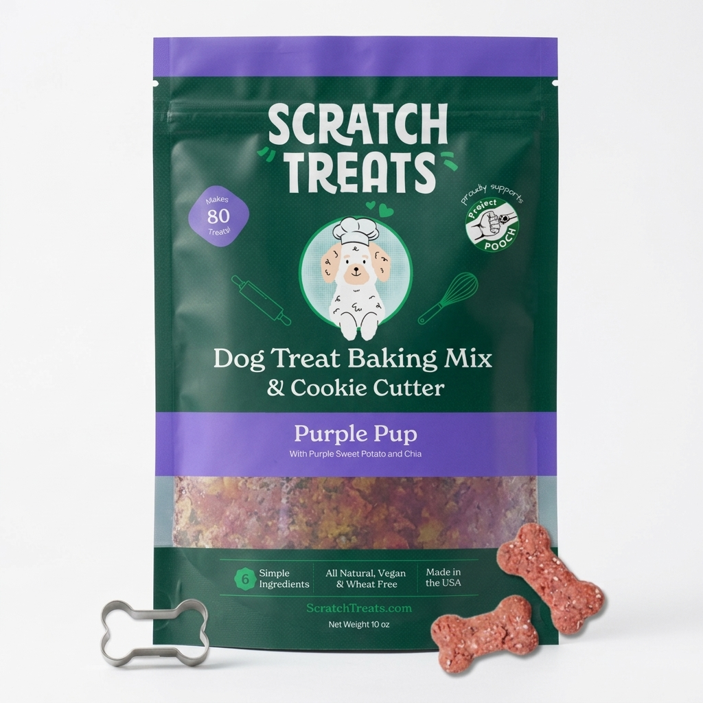 Scratch Treats Purple Pup dog treat baking kit and cookie cutter