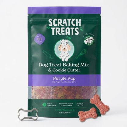 Scratch Treats Purple Pup dog treat baking kit and cookie cutter